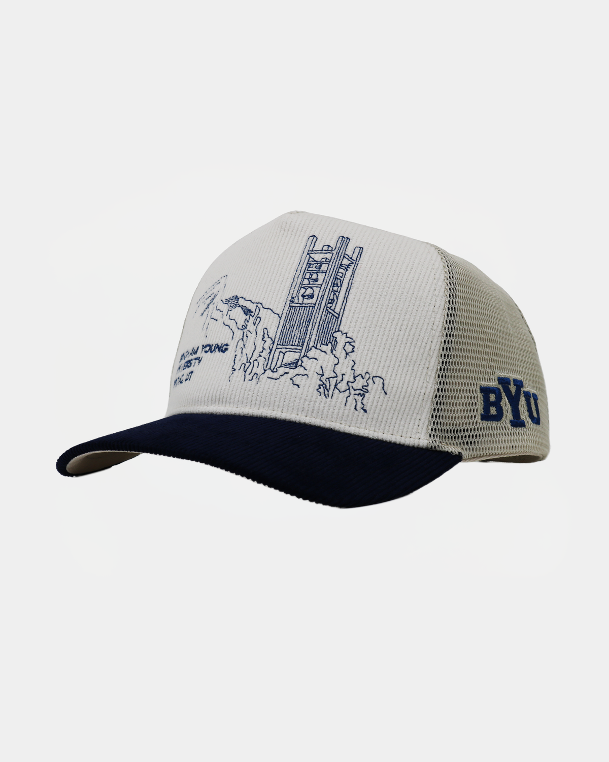 Bunker Trucker Hat Natural Navy Campus BYU