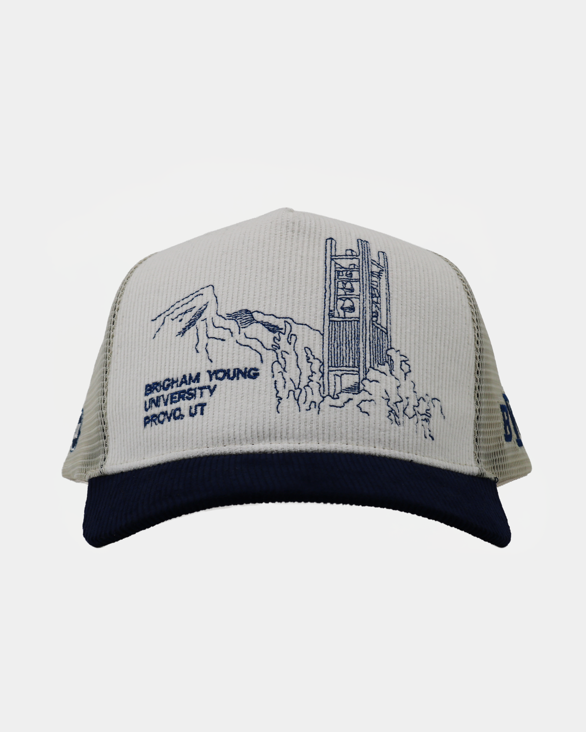 Bunker Trucker Hat Natural Navy Campus BYU
