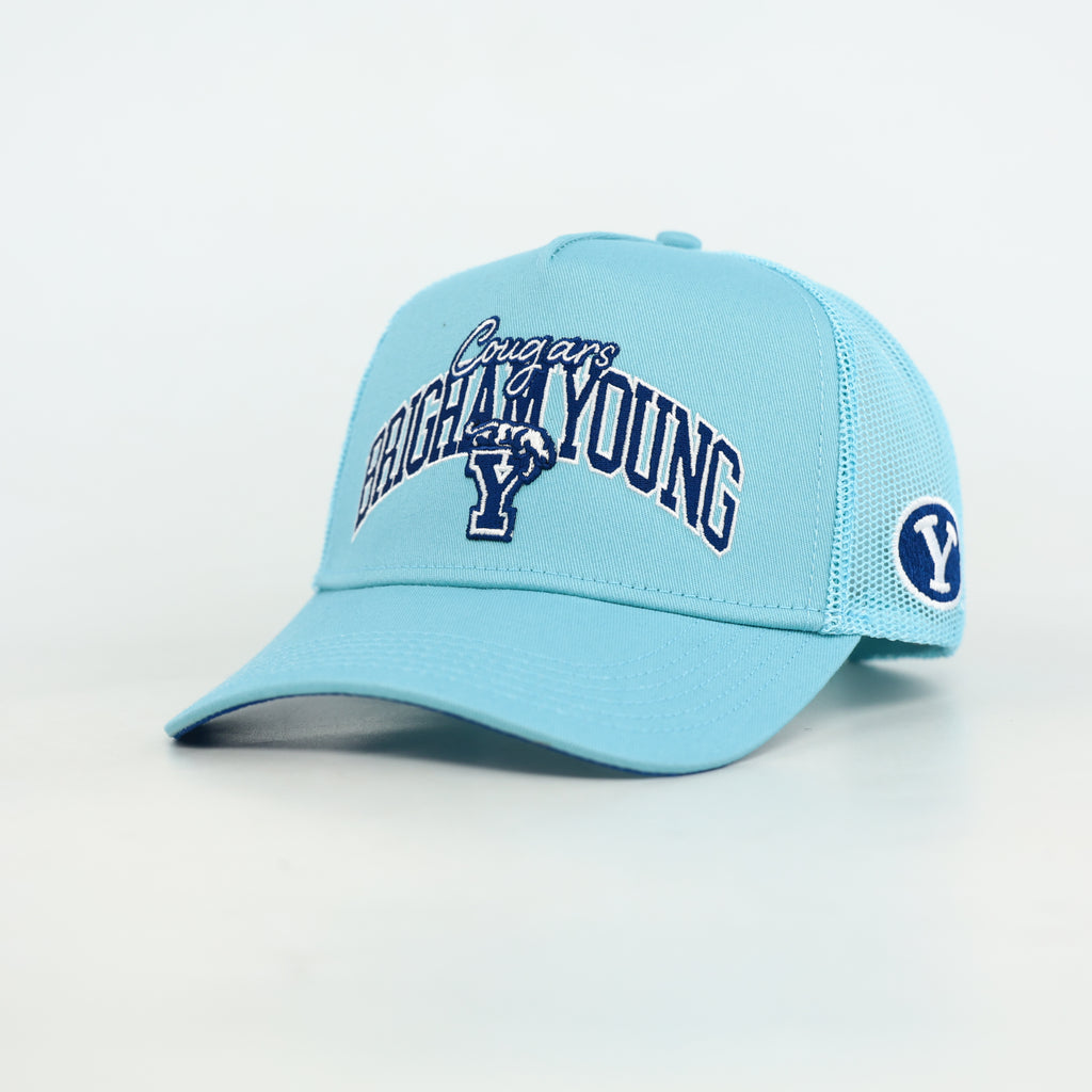 BYU Powder Blue Embroidered Trucker Hat